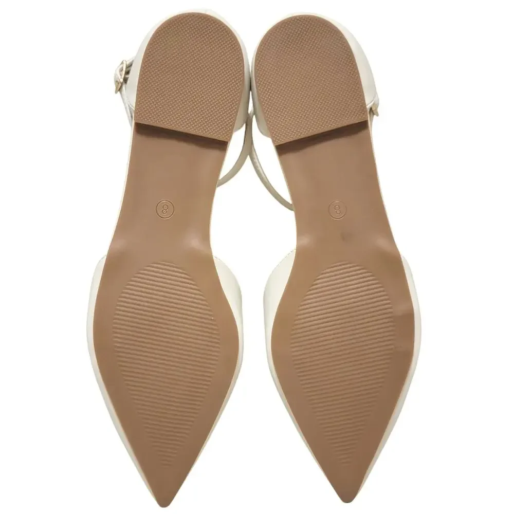 Journee Collection Women Reba Pointed Toe Ankle Strap Flat Size US 8W Bone White